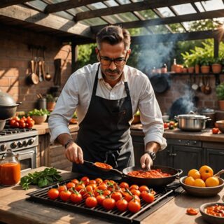 cuisine extérieure, sauce tomate ensoleillé