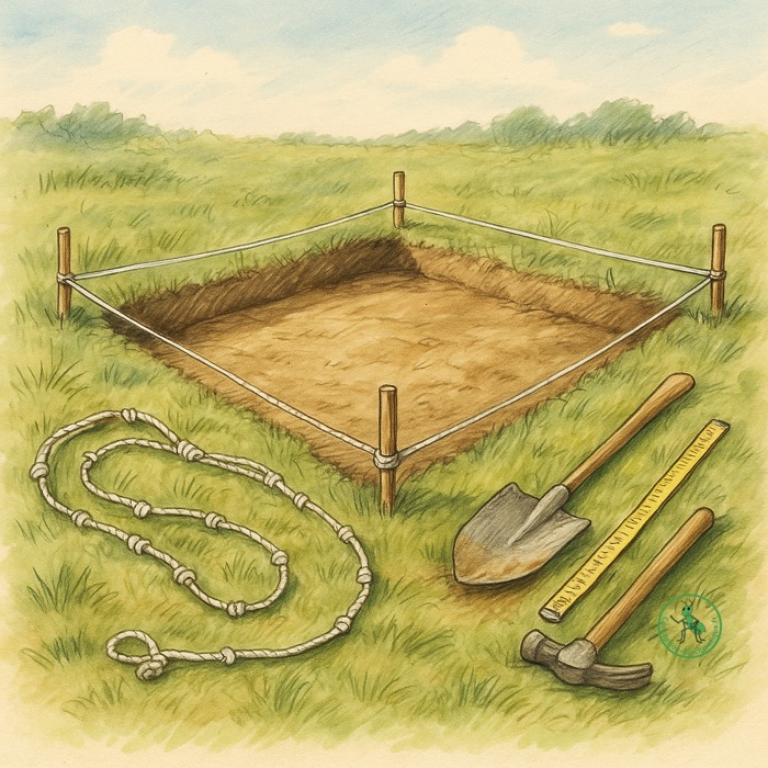 Creusement des fondations au cordeau et à l'équerre