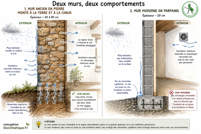 Comparatif mur ancien - mur ciment